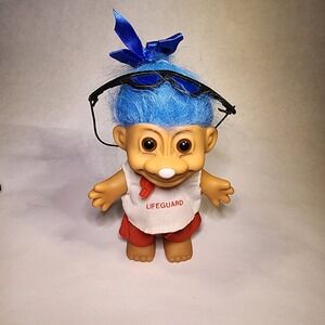 Vintage Russ Troll Doll Lifeguard Blue Hair Sunglasses Red Shorts Collectible‎